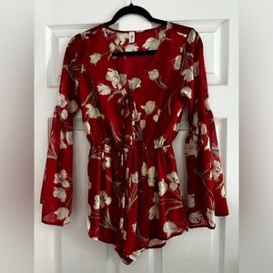 Mahina Red Floral Long Sleeve Romper